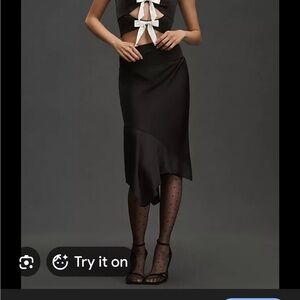 Anthropologie Black Satin Asymmetrical Skirt